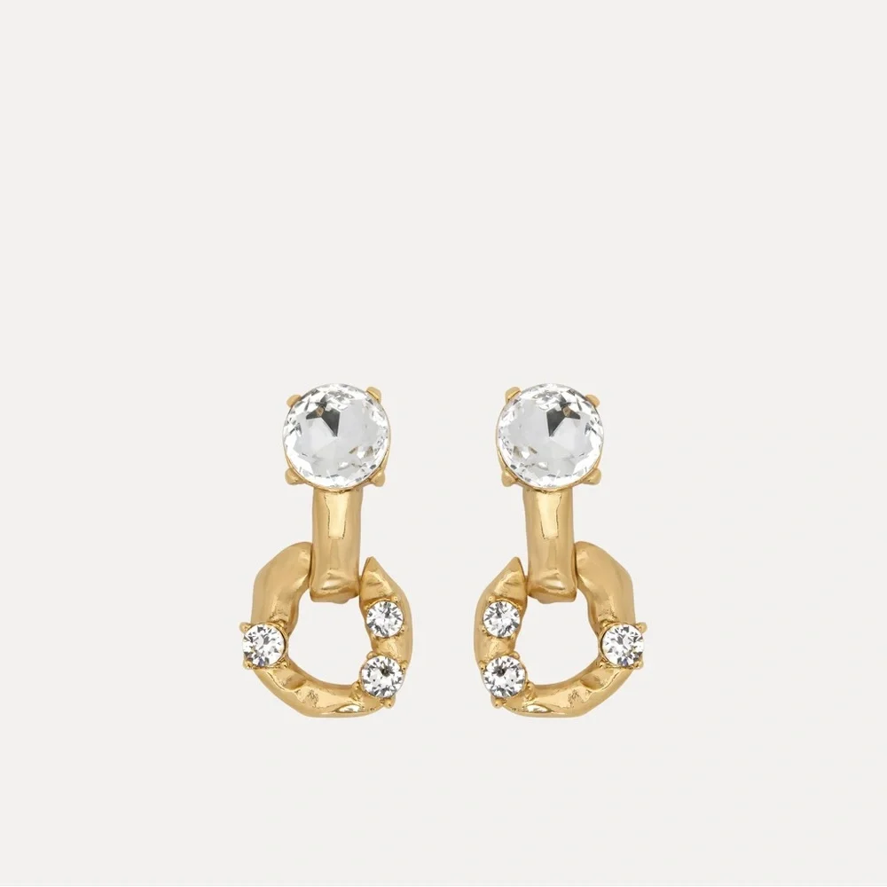 Oscar de la Renta Doorknocker SCRAMBLE Burnished Gold CHAIN-LINK EARRINGS